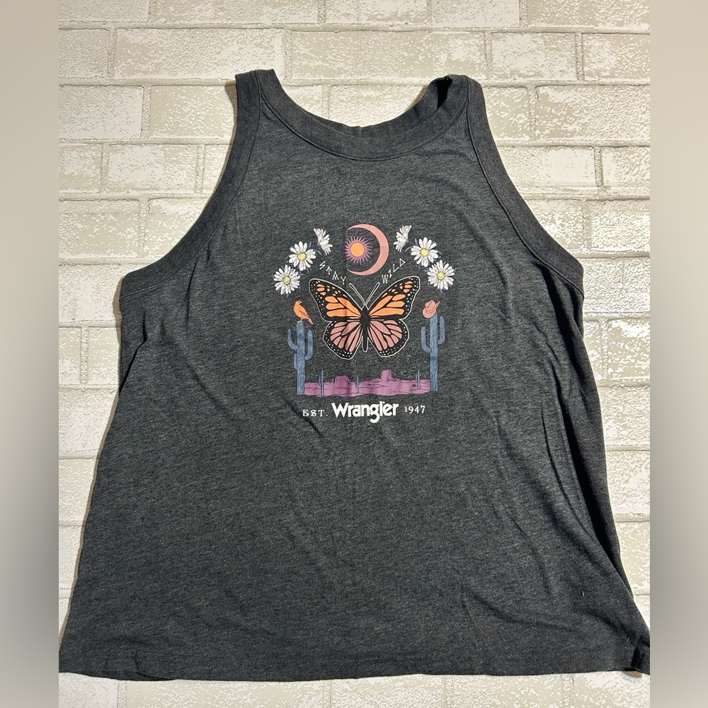 Wrangler Charcoal Butterfly Graphic Tank Top